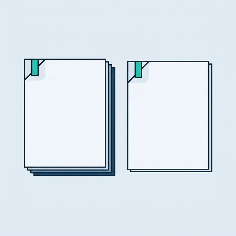 Two stapled documents of different thicknesses lying side by side on a plain desk, seen from above