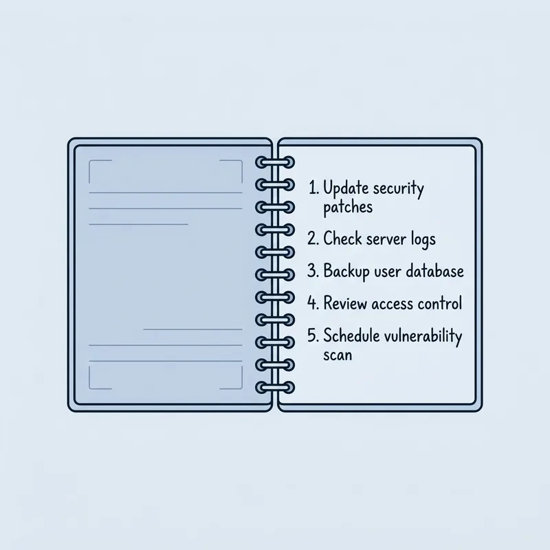An open notebook with a short handwritten list, lying flat on a plain desk