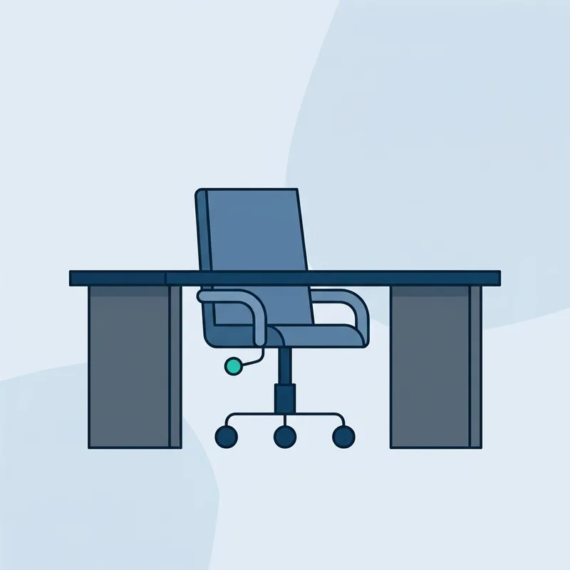 A single office chair pushed under a bare desk in an otherwise empty room