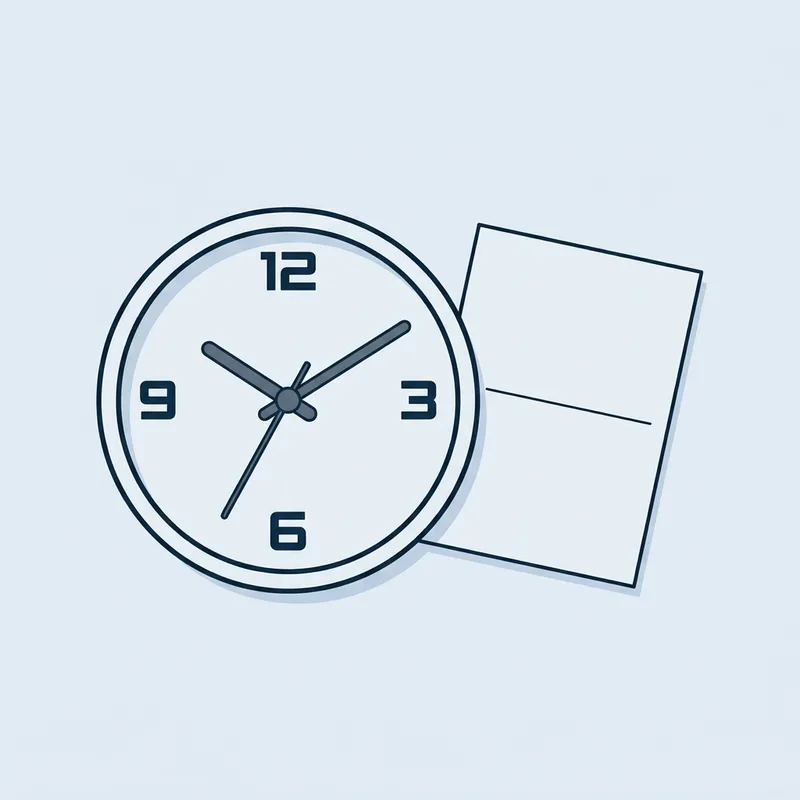 A plain wall clock lying face up on an empty surface next to a folded sheet of paper