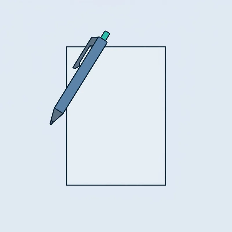A printed document lying flat on a plain surface with a pen resting across it