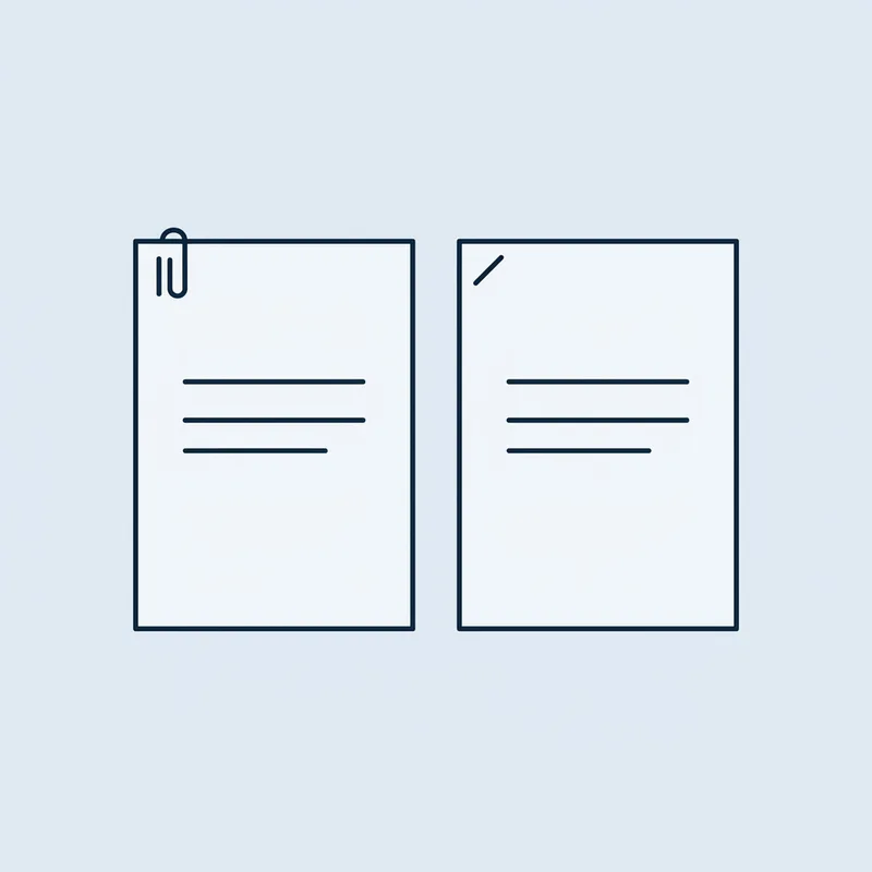 Two stapled documents lying side by side on a plain desk surface, seen from above