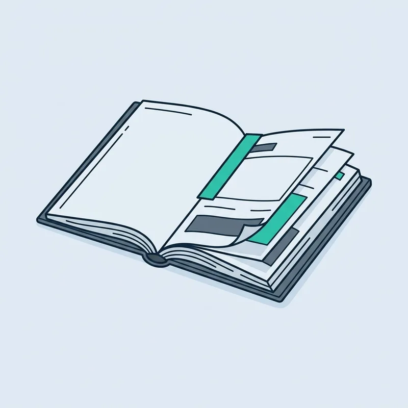 A bound report open on a desk with one section marked by a tab