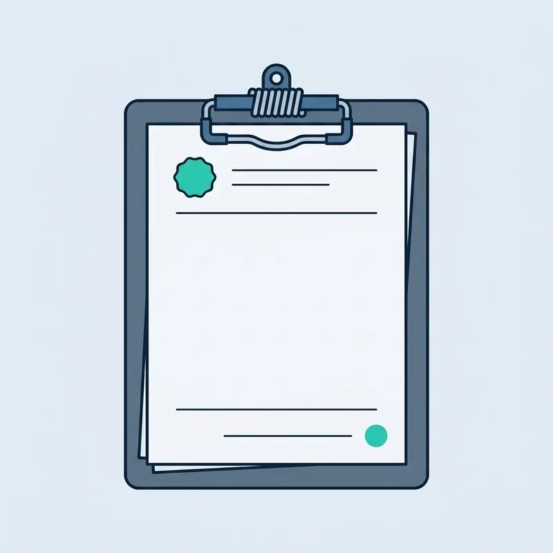 A clipboard lying flat on a plain surface with a single sheet of paper clipped to it