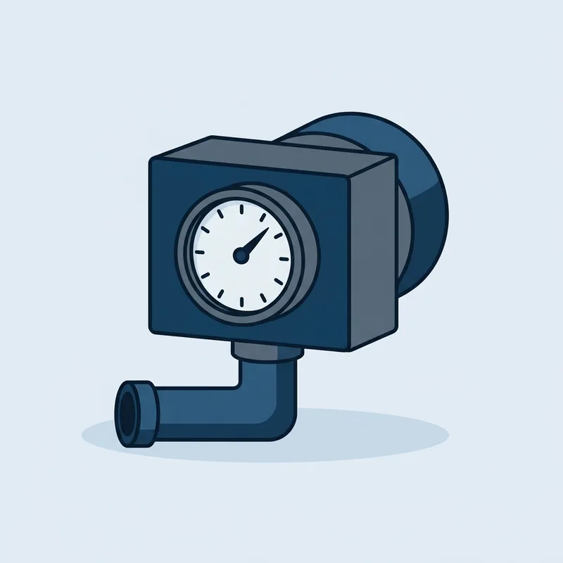A metering device on a plain surface with a single dial and an inlet pipe