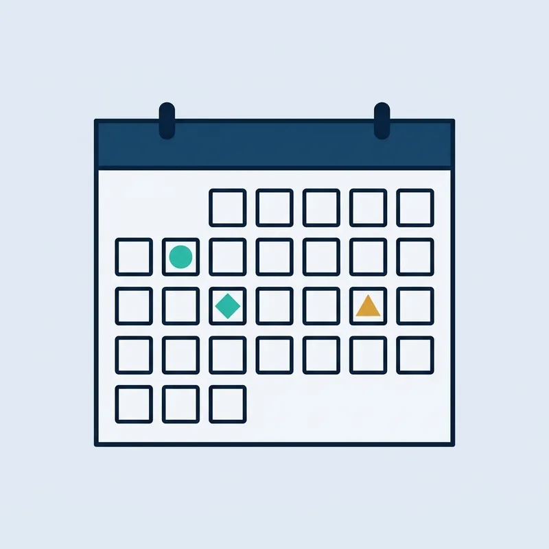 A wall calendar page with a small number of dates marked