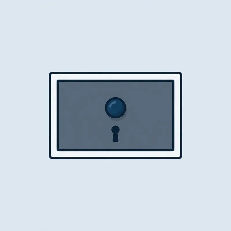 A small closed wooden drawer with a keyhole, seen straight on against a plain background