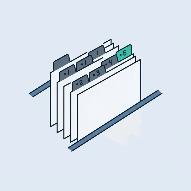 A row of numbered tab dividers standing upright in an open file drawer
